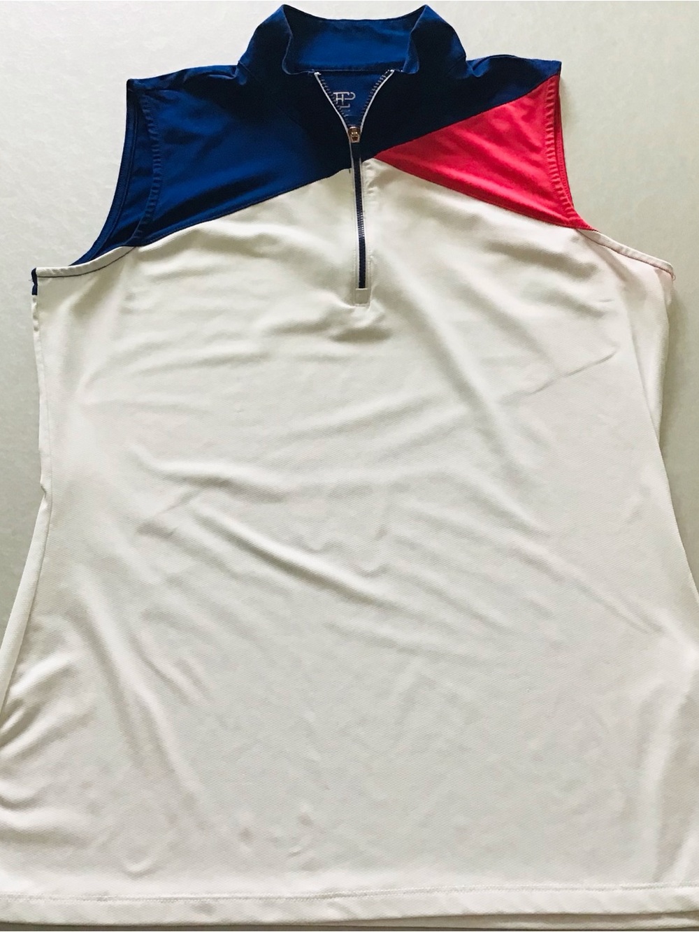 EP Pro Sleeveless Zip Polo Tank - White, Navy & Red